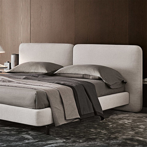 Blaise Cotton Linen Fabric Wide Headboard Minimalist Bed Frame